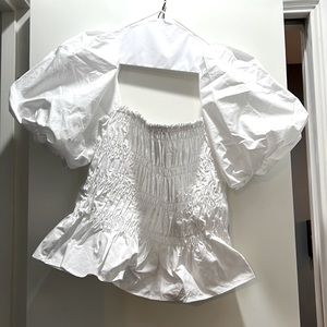 White puff sleeve peasant blouse